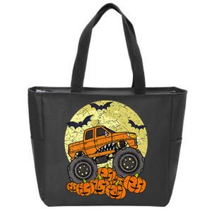 Monster Truck Halloween Jack O Lantern Moon Pumpkin Zip Tote Bag