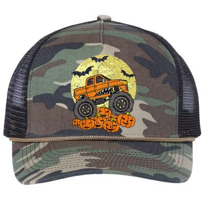 Monster Truck Halloween Jack O Lantern Moon Pumpkin Retro Rope Trucker Hat Cap