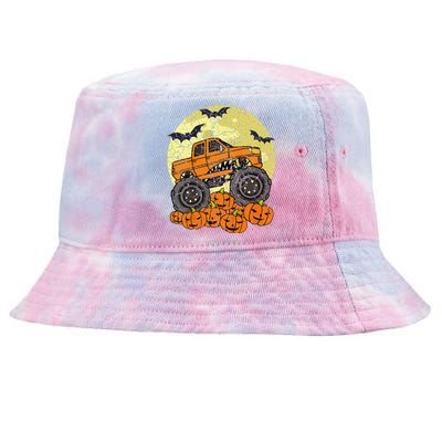 Monster Truck Halloween Jack O Lantern Moon Pumpkin Tie-Dyed Bucket Hat