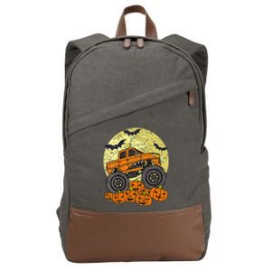 Monster Truck Halloween Jack O Lantern Moon Pumpkin Cotton Canvas Backpack