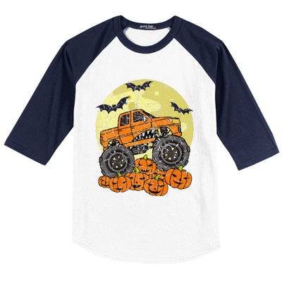 Monster Truck Halloween Jack O Lantern Moon Pumpkin Baseball Sleeve Shirt