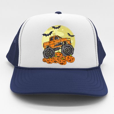 Monster Truck Halloween Jack O Lantern Moon Pumpkin Trucker Hat