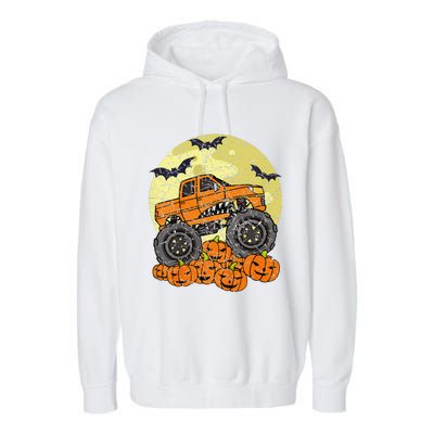 Monster Truck Halloween Jack O Lantern Moon Pumpkin Garment-Dyed Fleece Hoodie