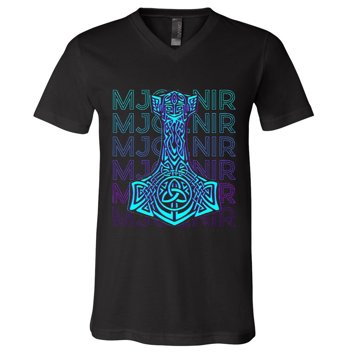 Mjolnir Thor Hammer Norse Mythology Retro V-Neck T-Shirt