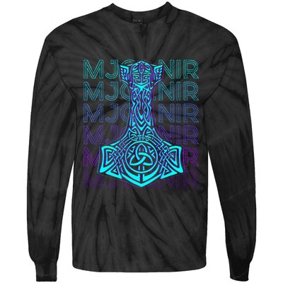 Mjolnir Thor Hammer Norse Mythology Retro Tie-Dye Long Sleeve Shirt
