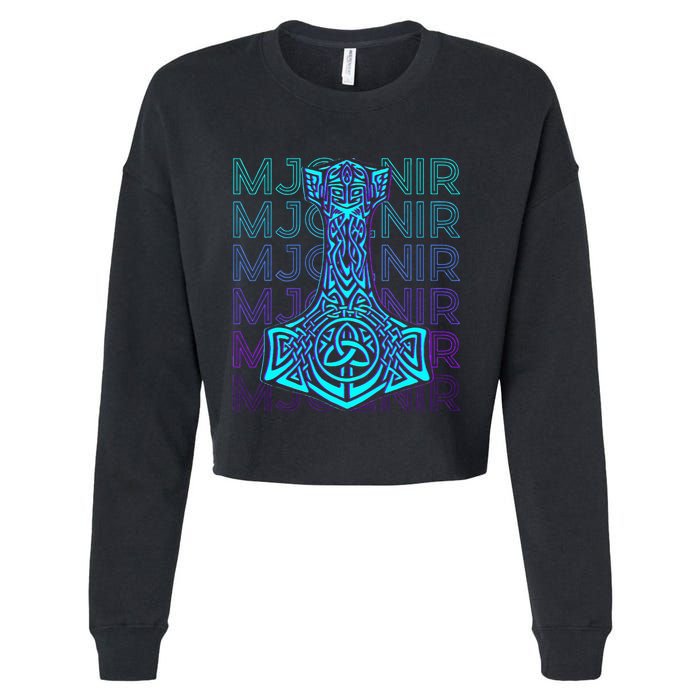 Mjolnir Thor Hammer Norse Mythology Retro Cropped Pullover Crew