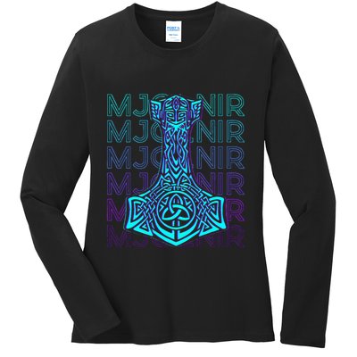 Mjolnir Thor Hammer Norse Mythology Retro Ladies Long Sleeve Shirt