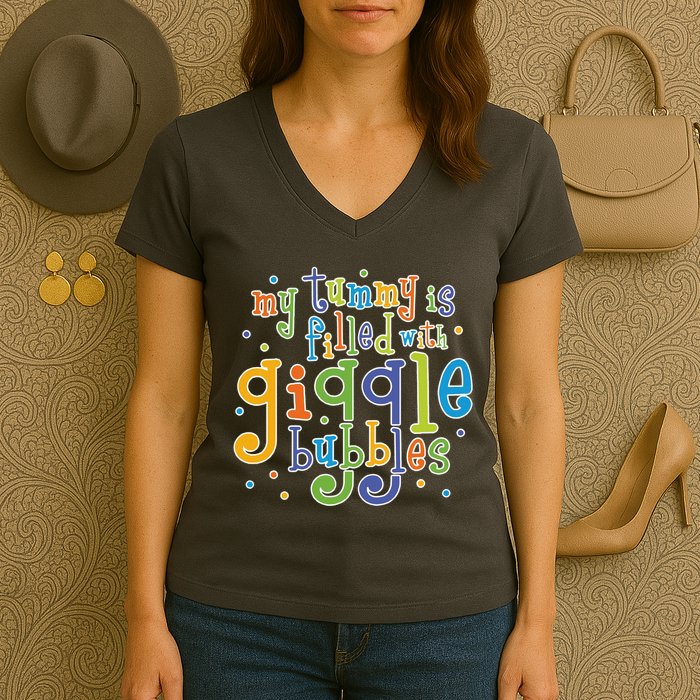 My Tummy Is Filled With Giggle Bubbles Women's V-Neck T-Shirt