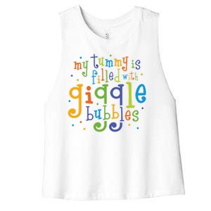 My Tummy Is Filled With Giggle Bubbles Women's Racerback Cropped Tank