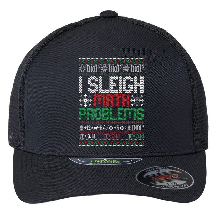 Math Teacher I Sleigh Math Problems Christmas Ugly Sweater Flexfit Unipanel Trucker Cap