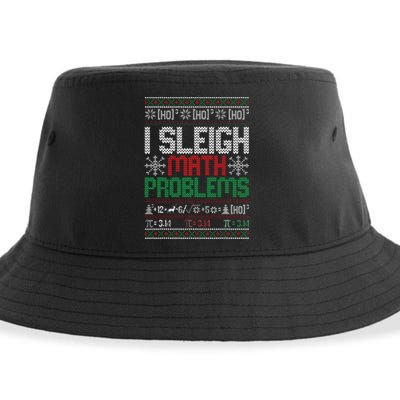 Math Teacher I Sleigh Math Problems Christmas Ugly Sweater Sustainable Bucket Hat