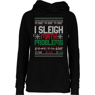 Math Teacher I Sleigh Math Problems Christmas Ugly Sweater Womens Funnel Neck Pullover Hood