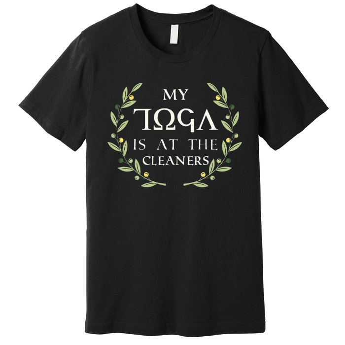 MY TOGA IS AT THE CLEANERS Funny Greek Toga Party Costume Premium T-Shirt