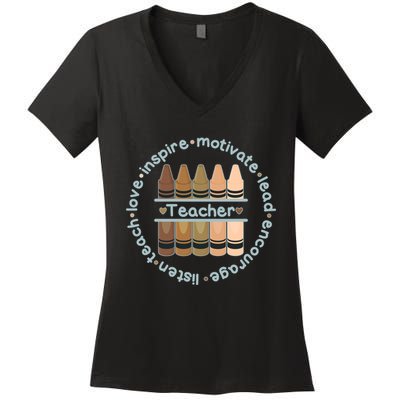 Multiethnic Teacher Inspire Motivate Lead Women's V-Neck T-Shirt