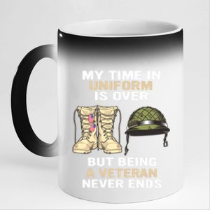 My Time In Uniform Is Over But Being A Veteran Never Ends Gift 11oz Black Color Changing Mug