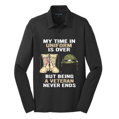 My Time In Uniform Is Over But Being A Veteran Never Ends Gift Silk Touch Performance Long Sleeve Polo