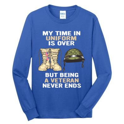 My Time In Uniform Is Over But Being A Veteran Never Ends Gift Tall Long Sleeve T-Shirt