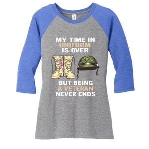 My Time In Uniform Is Over But Being A Veteran Never Ends Gift Women's Tri-Blend 3/4-Sleeve Raglan Shirt