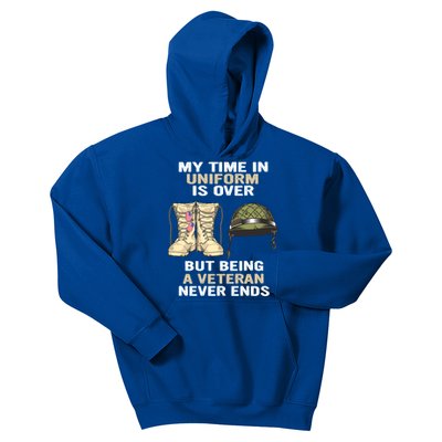 My Time In Uniform Is Over But Being A Veteran Never Ends Gift Kids Hoodie