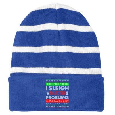 Math Teacher I Sleigh Math Problems Christmas Ugly Sweater Gift Striped Beanie with Solid Band