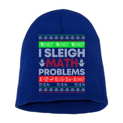 Math Teacher I Sleigh Math Problems Christmas Ugly Sweater Gift Short Acrylic Beanie