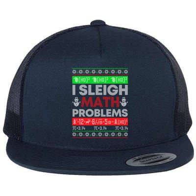 Math Teacher I Sleigh Math Problems Christmas Ugly Sweater Gift Flat Bill Trucker Hat