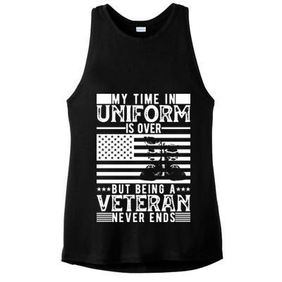 My Time In Uniform Is Over But Being A Veteran Never Ends Memorial Day Gift Ladies PosiCharge Tri-Blend Wicking Tank