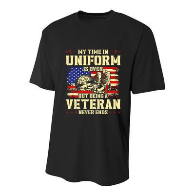 My Time In Uniform Is Over But Being A Veteran Never Ends Youth Performance Sprint T-Shirt