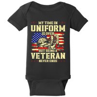 My Time In Uniform Is Over But Being A Veteran Never Ends Baby Bodysuit
