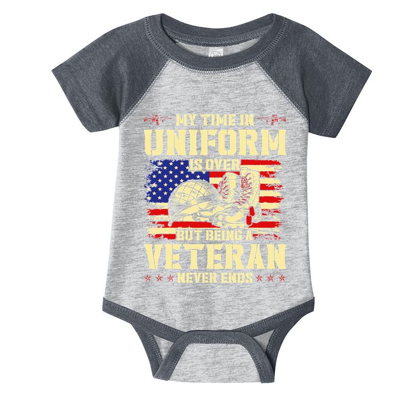 My Time In Uniform Is Over But Being A Veteran Never Ends Infant Baby Jersey Bodysuit