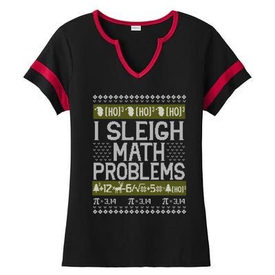 Math Teacher I Sleigh Math Problems Christmas Ugly Sweater Gift Ladies Halftime Notch Neck Tee