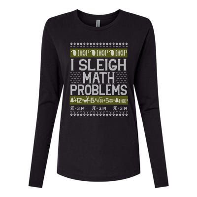 Math Teacher I Sleigh Math Problems Christmas Ugly Sweater Gift Womens Cotton Relaxed Long Sleeve T-Shirt