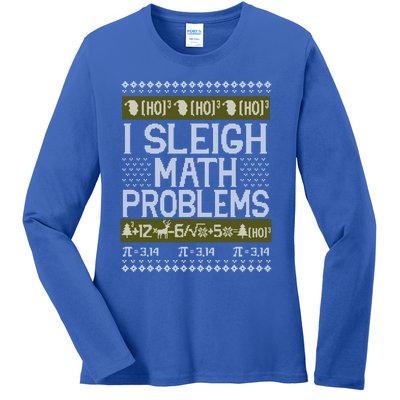 Math Teacher I Sleigh Math Problems Christmas Ugly Sweater Gift Ladies Long Sleeve Shirt