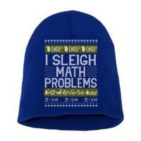 Math Teacher I Sleigh Math Problems Christmas Ugly Sweater Gift Short Acrylic Beanie