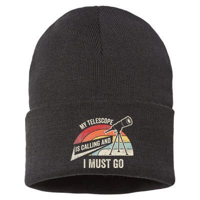 My Telescope Is Calling And I Must Go Astronomy Telescope Sustainable Knit Beanie