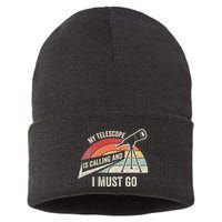 My Telescope Is Calling And I Must Go Astronomy Telescope Sustainable Knit Beanie