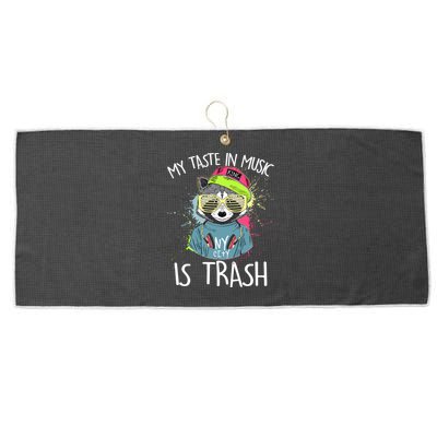 My Taste In Music Is Trash Hip Hop Hipster Raccoon Large Microfiber Waffle Golf Towel