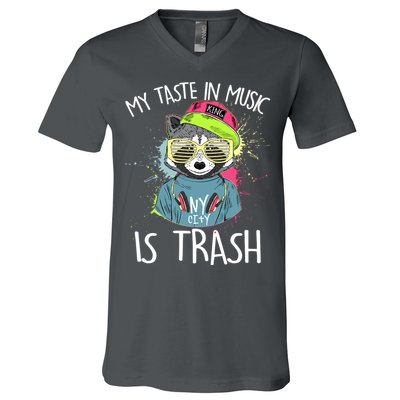 My Taste In Music Is Trash Hip Hop Hipster Raccoon V-Neck T-Shirt