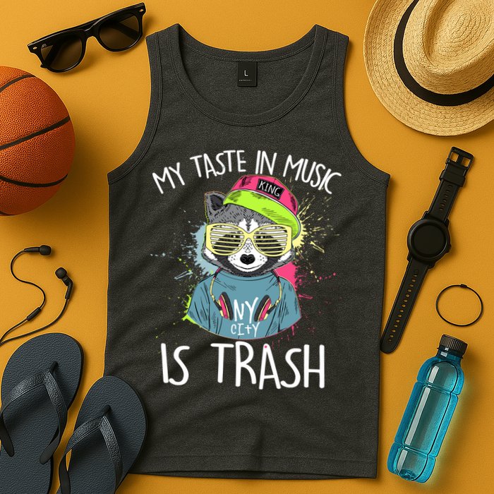 My Taste In Music Is Trash Hip Hop Hipster Raccoon Tank Top