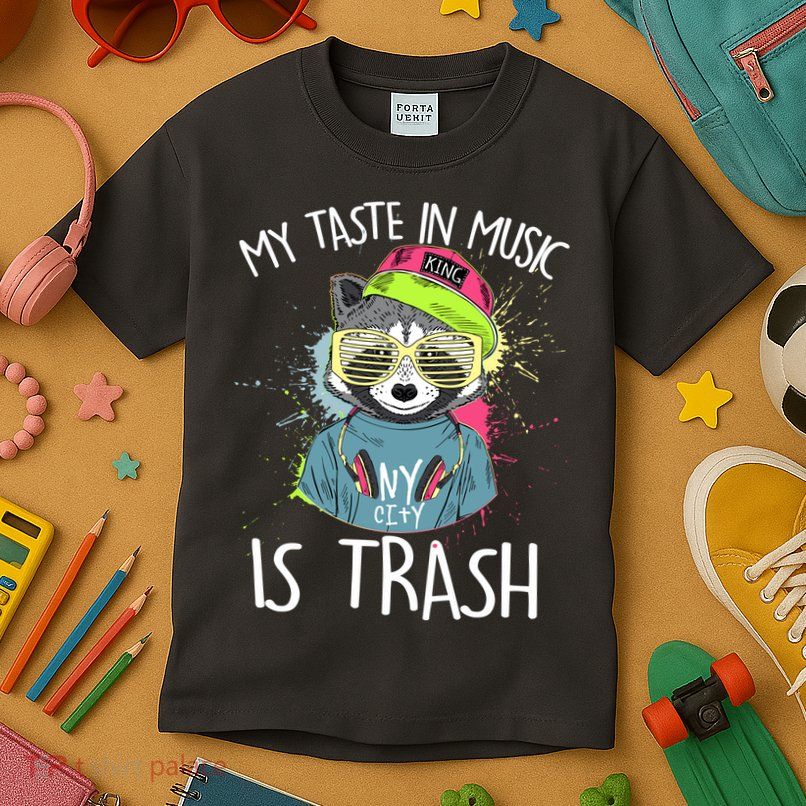 My Taste In Music Is Trash Hip Hop Hipster Raccoon Kids T-Shirt