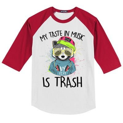 My Taste In Music Is Trash Hip Hop Hipster Raccoon Kids Colorblock Raglan Jersey