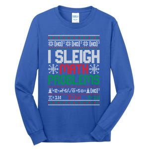 Math Teacher I Sleigh Math Problems Christmas Ugly Gift Tall Long Sleeve T-Shirt