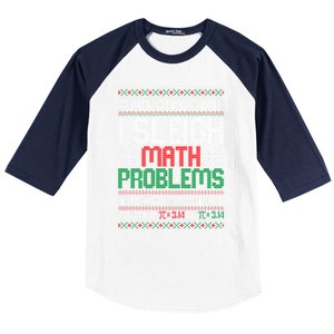 Math Teacher I Sleigh Math Problems Christmas Ugly Gift Baseball Sleeve Shirt