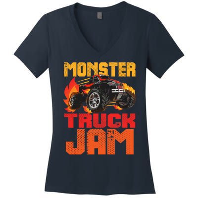 Monster Truck Jam Retro Huge Truck Women's V-Neck T-Shirt