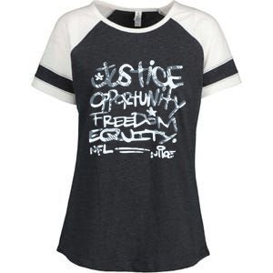 Mike Tomlin Justice Opportunity Equity Freedom Enza Ladies Jersey Colorblock Tee