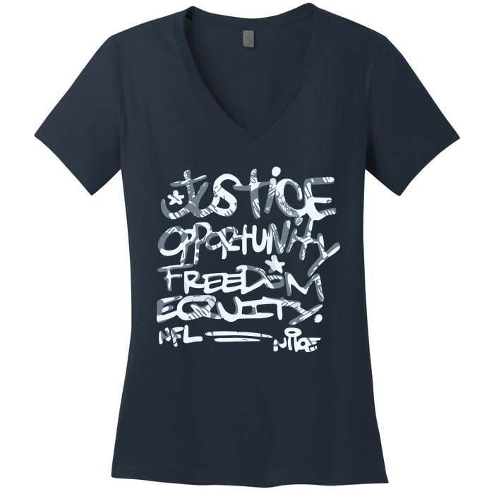 Mike Tomlin Justice Opportunity Equity Freedom Women's V-Neck T-Shirt