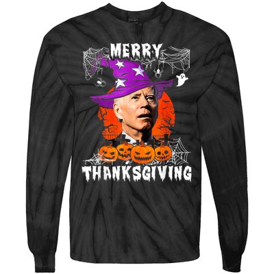 Merry Thanksgiving Joe Biden Confused Hippie Halloween Ghost Tie-Dye Long Sleeve Shirt