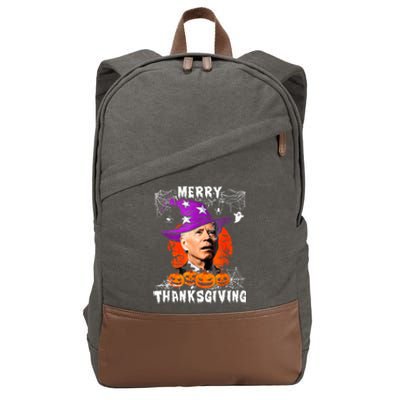 Merry Thanksgiving Joe Biden Confused Hippie Halloween Ghost Cotton Canvas Backpack