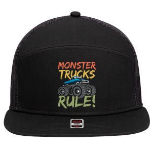 Monster Truck Jam Monster Trucks Rule Birthday Boy Gifts 7 Panel Mesh Trucker Snapback Hat