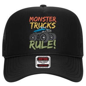 Monster Truck Jam Monster Trucks Rule Birthday Boy Gifts High Crown Mesh Back Trucker Hat